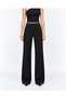Women's Black Modal Wide Leg Striped High Waist Elastic Waist Soft Textured Lycra Trousers - 7
