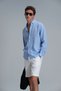 Pitaya Men's Linen Shirt Comfort Fit Blue - 3