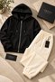 Premium 3 Yarns Raised Comfortable Cut Cotton Women's Zippered Cardigan Jogger Set Bottom-Top Set