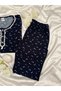 Women's Navy Blue Daisy Patterned Waffle Long Sleeve Pajama Set - 5