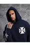 Racer Hooded Sleeve Printed Biker Navy Blue Sweatshirt - 6