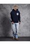 Racer Hooded Sleeve Printed Biker Navy Blue Sweatshirt - 8