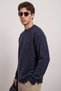 Men's Oversize Textured Dirty Collar Sweater Navy Blue - 3