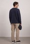 Men's Oversize Textured Dirty Collar Sweater Navy Blue - 5