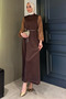 Satin Evening Dress with Laced Sleeves and Stones at the Waist, Lace-Up Hijab Dress - 2