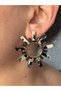 Gold Color Resin Detailed Sunbeam Nail Earrings - Black & White - 3