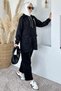 Quilted Brooch Detailed Hooded Hijab Tunic and Elastic Waist Pants Double Set - 3