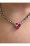 Heart Zircon Stone Silver Color Tennis Necklace - Pink - 3