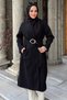 Gold Buckle Detailed Hijab Coat with Belted Waistband - 2