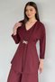 Women's V-Neck Gold Buckle Blouse Elastic Waist Palazzo Trousers Two-Piece Set - 3