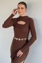 Gülseli Women's Lycra Knitwear Dress with Low-Cut Chest, Slits and Belt Accessories - 6