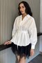 Women's Waist Gathered Lace-Up Shirt