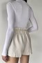 Women's High Waist Straw Belt Detailed Linen Shorts with Elastic Waist - 4