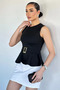 Women's Belt Detailed Gold Buckle Volan Blouse - 2