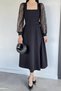 Women's Square Neckline, Sleeves, Laced Waist, Belted Evening Dress - 3