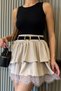 Women's Layered Skirt with Belt Accessories and Lace Detail - 2