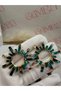Gold Color Resin Detailed Sunbeam Nail Earrings - Emerald Mixed - 4