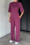 Women's Crew Neck Ribbed T-Shirt and Elastic Waist Pants Two-Piece Set - 2