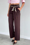 Women's High Waist Palazzo Fabric Trousers with Scarf Accessory - 4