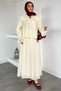 Collared Lace-Up Lined Blouse Skirt Hijab Double Set