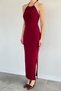 Women's Gold Buckle Detailed Side Gathered Slit Dress - 2