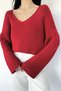 V-Neck Crop Top Loose Knit Blouse