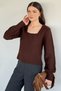 Gülseli Square Collar Knitted Patterned Women's Sweater
