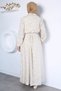 Polo collar elastic belt detailed hijab dress - 4