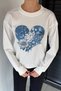 Women's Crew Neck Printed Stone Embroidered Sweatshirt - 2