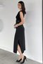 Women's Shoulder Padded Waist Dress with Guipure Detail and Slit
