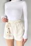Women's High Waist Straw Belt Detailed Linen Shorts with Elastic Waist - 3