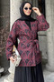 Belted Ethnic Pattern Quilted Hijab Jacket - 3