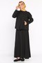 Elastic Waist Skirt, Baby Collar, Belt Detail, Shirt, Hijab, Two-Piece Set - 3