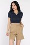 Women's Elastic Waist Pleated High Waist Velcro Shorts - 3