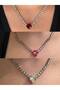 Heart Zircon Stone Silver Color Tennis Necklace - Pink - 5