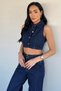 Women's Waist Belted Jean Denim Trousers Vest Two-Piece Set - 3