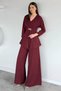 Women's V-Neck Gold Buckle Blouse Elastic Waist Palazzo Trousers Two-Piece Set