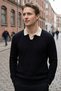 Men's Self-Patterned Polo Collar Knit Sweater