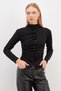 Pleated Front Stand Collar Shirt with Draped Sides