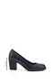 Women's Navy Blue Antique Medium Thick Heeled Genuine Leather Shoes - 3
