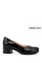 Women's Black Patent Leather Short Thick Heeled Genuine Leather Shoes