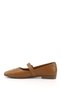 Women's Tan Antique Printed Mary Jane Genuine Leather Ballerinas - 5