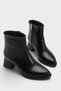 Women's Black Faux Leather Zippered Pointed Toe 6 cm Heeled Orthopedic Winter Boots