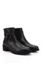Women's Black Zippered Thick Heeled Genuine Leather Boots - 3