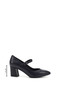Women's Navy Blue Antique Pointed Toe Heeled Mary Jane Genuine Leather Shoes - 3