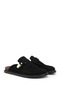 Women's Black Suede Buckle Slippers - 3