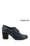 Navy Blue Antique Gön Genuine Leather Round Toe Thick Heeled Rubber Sole Lace Up Women's Shoes 240
