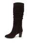 Women's Brown Suede Pointed Toe Thick Heeled Genuine Leather Boots - 6