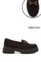 Women's Brown Suede Thick Heeled Buckle Genuine Leather Loafer Shoes