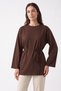 Lace-Up Combed Cotton Blouse 13071 - Brown - 3
